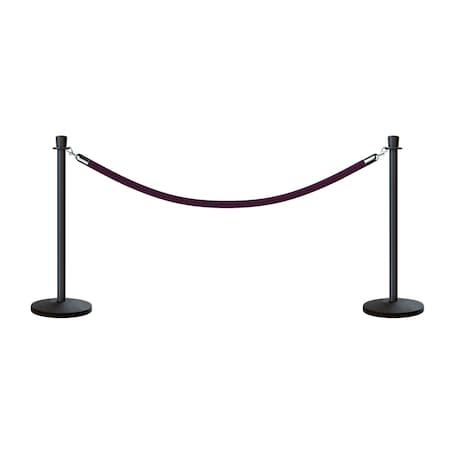 Montour Line Stanchion Post and Rope Kit Black, 2 Crown Top 1 Purple Rope C-Kit-2-BK-CN-1-PVR-PE-PS